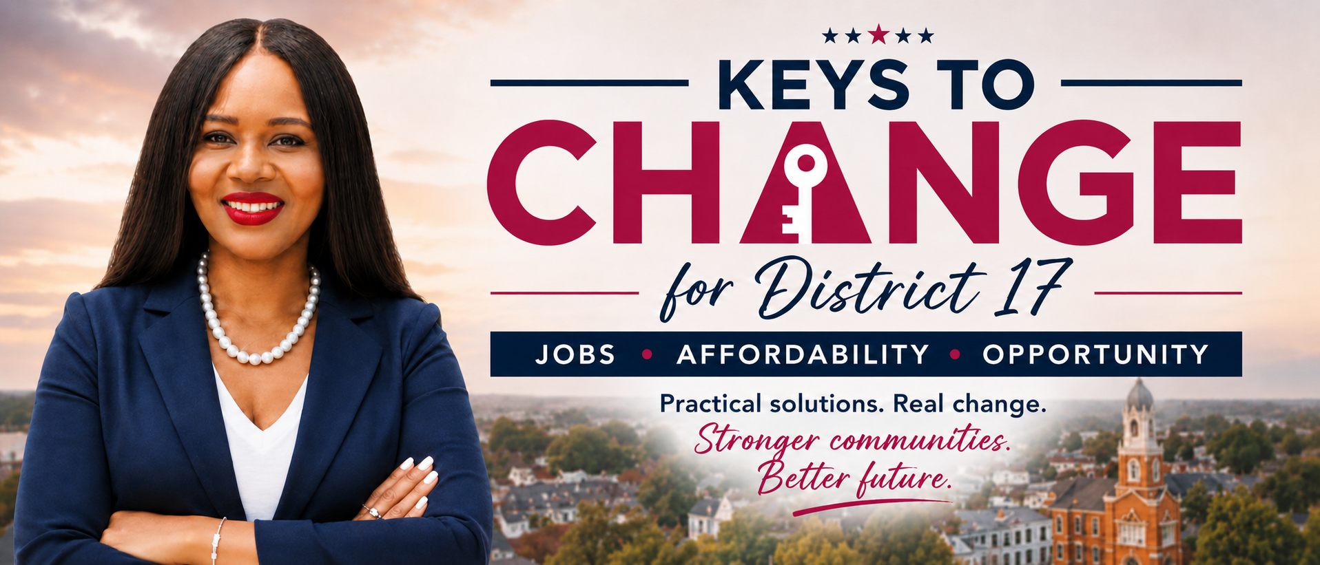Ke'Andra Foggie Keys to Change for District 17 campaign banner